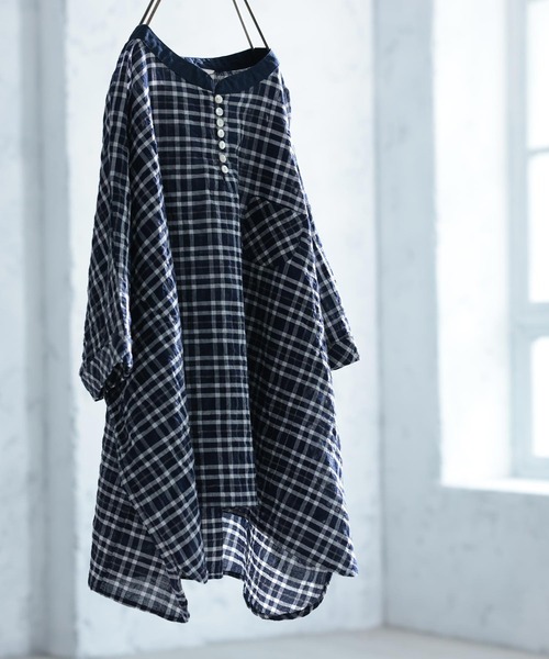 soulberry（ソウルベリー）の「風待ちチェックのプルオーバー（シャツ/ブラウス・レディース・ネイビー・5L/4L/3L/LL/L/M）」の10枚目の写真