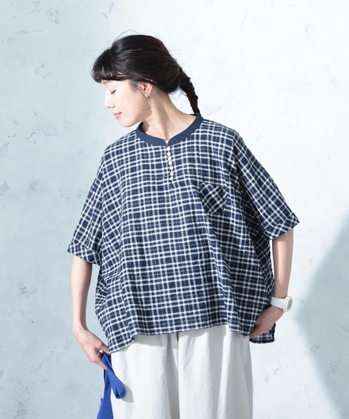 soulberry（ソウルベリー）の「風待ちチェックのプルオーバー（シャツ/ブラウス・レディース・ネイビー・5L/4L/3L/LL/L/M）」の18枚目の写真