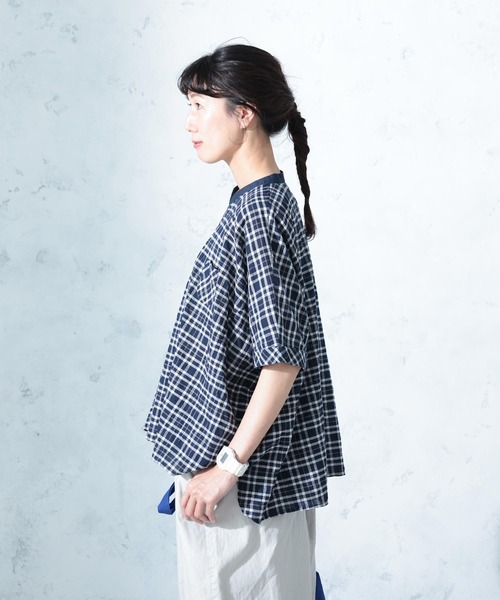 soulberry（ソウルベリー）の「風待ちチェックのプルオーバー（シャツ/ブラウス・レディース・ネイビー・5L/4L/3L/LL/L/M）」の19枚目の写真