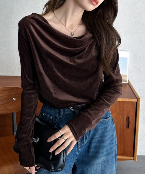 Eclat one(エクラワン)の「【Eclat one】フロント ドレープ シアー ベロア カットソー(Tシャツ/カットソー・レディース・ブラック/グレー/ブラウン・FREE)」の18枚目の写真
