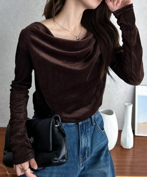 Eclat one(エクラワン)の「【Eclat one】フロント ドレープ シアー ベロア カットソー(Tシャツ/カットソー・レディース・ブラック/グレー/ブラウン・FREE)」の17枚目の写真