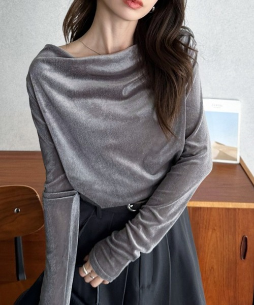 Eclat one(エクラワン)の「【Eclat one】フロント ドレープ シアー ベロア カットソー(Tシャツ/カットソー・レディース・ブラック/グレー/ブラウン・FREE)」の10枚目の写真