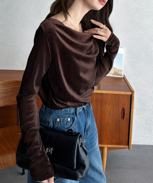 Eclat one(エクラワン)の「【Eclat one】フロント ドレープ シアー ベロア カットソー(Tシャツ/カットソー・レディース・ブラック/グレー/ブラウン・FREE)」の19枚目の写真