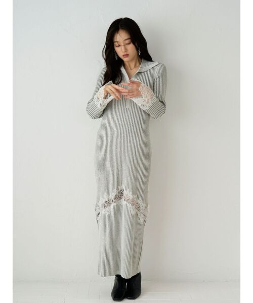 LAGUNAMOON(ラグナムーン)の「レースデザインニットワンピース(ワンピース・レディース・チャコールグレー/ベージュ/ミント・MEDIUM/SMALL)」の14枚目の写真