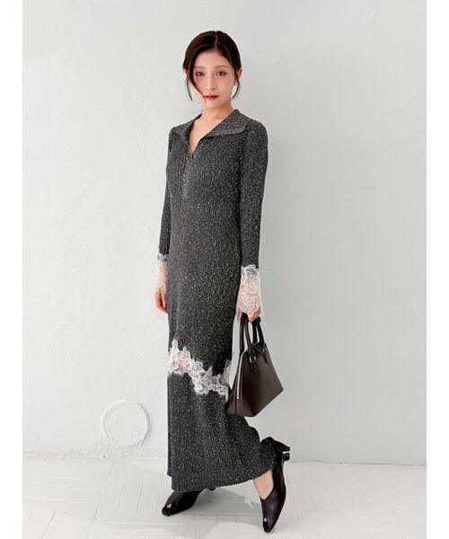 LAGUNAMOON(ラグナムーン)の「レースデザインニットワンピース(ワンピース・レディース・チャコールグレー/ベージュ/ミント・MEDIUM/SMALL)」の7枚目の写真