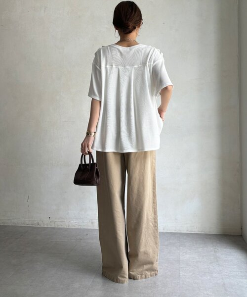 DouDou(ドゥドゥ)の「【WEB限定】ランダムフリルワッフル半袖トップス(Tシャツ/カットソー・レディース・ブラック/オフホワイト/ピンク/チャコールグレー・FREE)」の9枚目の写真