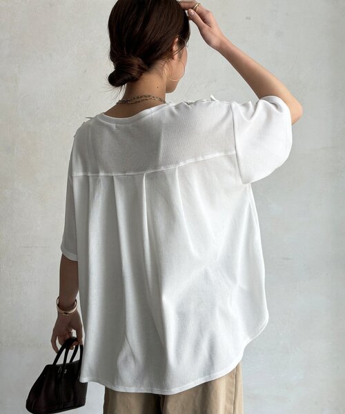 DouDou(ドゥドゥ)の「【WEB限定】ランダムフリルワッフル半袖トップス(Tシャツ/カットソー・レディース・ブラック/オフホワイト/ピンク/チャコールグレー・FREE)」の13枚目の写真