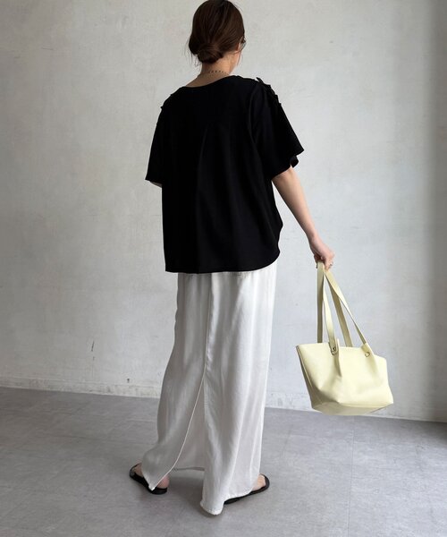 DouDou(ドゥドゥ)の「【WEB限定】ランダムフリルワッフル半袖トップス(Tシャツ/カットソー・レディース・ブラック/オフホワイト/ピンク/チャコールグレー・FREE)」の18枚目の写真