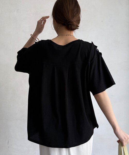 DouDou(ドゥドゥ)の「【WEB限定】ランダムフリルワッフル半袖トップス(Tシャツ/カットソー・レディース・ブラック/オフホワイト/ピンク/チャコールグレー・FREE)」の22枚目の写真