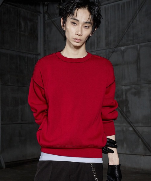 LANDNESS(ランドネス)の「【LANDNESS/ランドネス】Double-Faced Reversible Knit Sweatshirt/ダブルフェイス リバーシブル ニットスウェット(スウェット・メンズ・ブラック×レッド/チャコールグレー/グレー・M/L)」の2枚目の写真