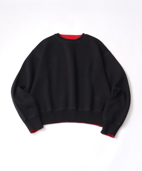 LANDNESS(ランドネス)の「【LANDNESS/ランドネス】Double-Faced Reversible Knit Sweatshirt/ダブルフェイス リバーシブル ニットスウェット(スウェット・メンズ・ブラック×レッド/チャコールグレー/グレー・M/L)」の4枚目の写真