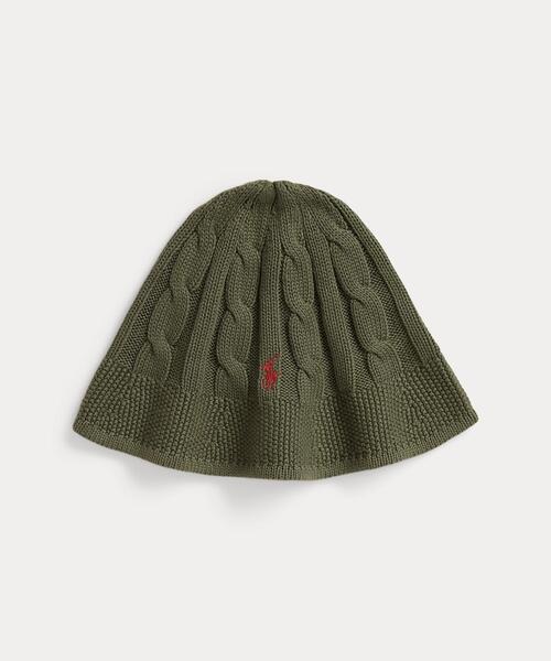POLO RALPH LAUREN CHILDRENSWEAR(ポロ ラルフ ローレン チルドレンズウェア)の「ケーブルニット コットン バケット ハット(ハット・キッズ・グリーン・S/M/L/XL)」の1枚目の写真