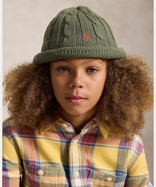 POLO RALPH LAUREN CHILDRENSWEAR(ポロ ラルフ ローレン チルドレンズウェア)の「ケーブルニット コットン バケット ハット(ハット・キッズ・グリーン・S/M/L/XL)」の3枚目の写真