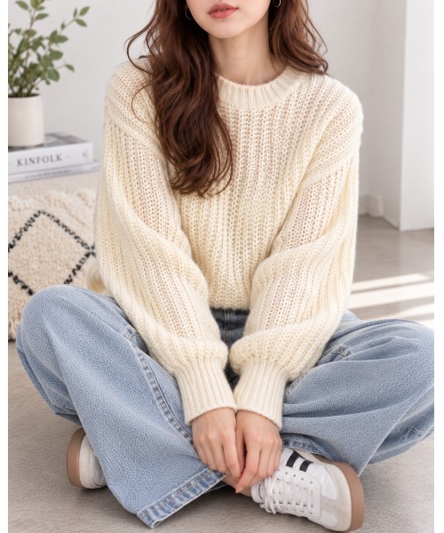 FAZVY(ファズビー)の「バランス上手な ショート丈ボリューム袖ニット(ニット/セーター・レディース・ブラック/ブラウン/ホワイト/ピンク・FREE)」の18枚目の写真