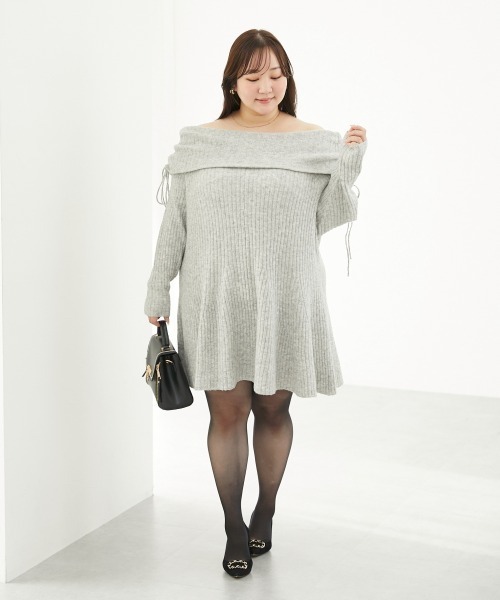 SMILE LAND(スマイルランド)の「<大きいサイズ>【らめちゃんコラボ】2Wayドロストニットワンピース(ワンピース・レディース・ピンクベージュ/グレー・4L/3L/LL/L/5L)」の22枚目の写真