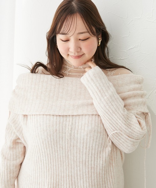 SMILE LAND(スマイルランド)の「<大きいサイズ>【らめちゃんコラボ】2Wayドロストニットワンピース(ワンピース・レディース・ピンクベージュ/グレー・4L/3L/LL/L/5L)」の11枚目の写真