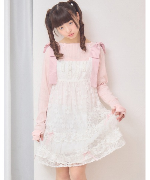 Lolime by mellfy memory(ロリミー バイ メルフィーメモリー)の「satin ribbon lace mini dress(ワンピース・レディース・ホワイト/ピンク・M/LL)」の2枚目の写真