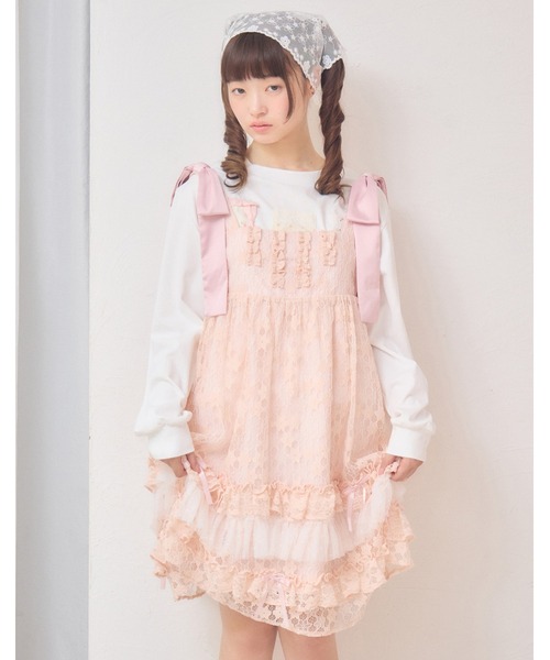 Lolime by mellfy memory(ロリミー バイ メルフィーメモリー)の「satin ribbon lace mini dress(ワンピース・レディース・ホワイト/ピンク・M/LL)」の1枚目の写真