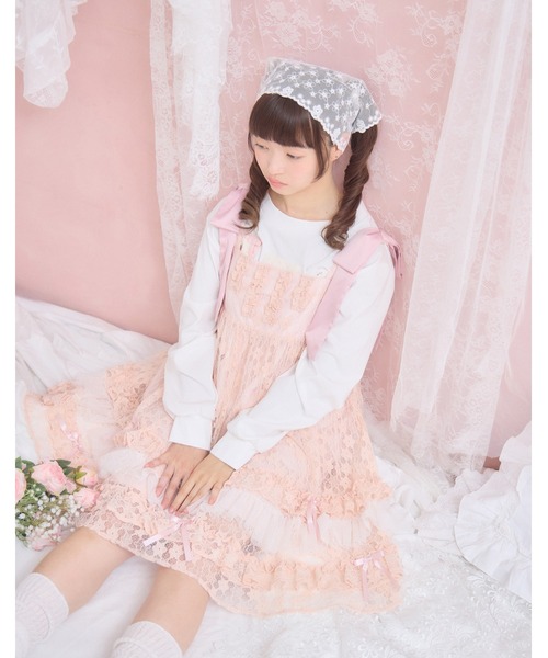 Lolime by mellfy memory(ロリミー バイ メルフィーメモリー)の「satin ribbon lace mini dress(ワンピース・レディース・ホワイト/ピンク・M/LL)」の4枚目の写真