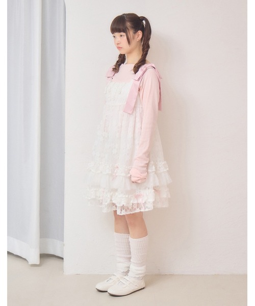 Lolime by mellfy memory(ロリミー バイ メルフィーメモリー)の「satin ribbon lace mini dress(ワンピース・レディース・ホワイト/ピンク・M/LL)」の12枚目の写真