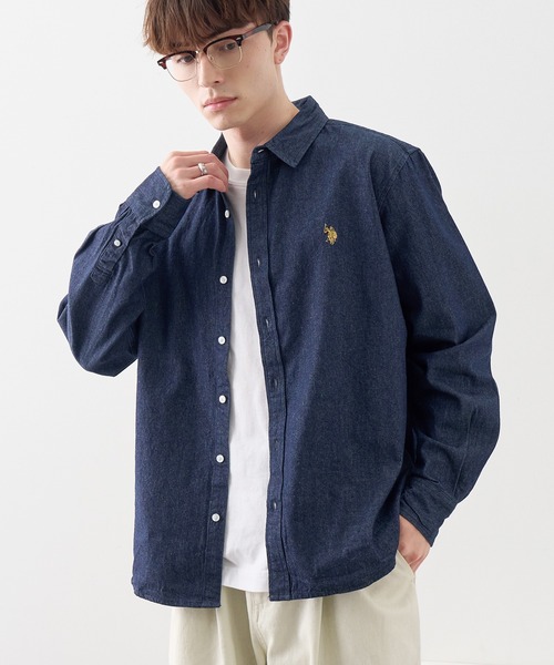 U.S. POLO ASSN.(ユーエスポロアッスン)の「【U.S. POLO ASSN./ユーエスポロアッスン】ワンポイント ダブルホースマン刺繍 8.5ozデニム ブロード ロングスリーブシャツ(シャツ/ブラウス・メンズ・ライトブルー/ダークグレー/ネイビー・M/L/LL)」の3枚目の写真