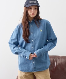【U.S. POLO ASSN./ユーエスポロアッスン】ワンポイント ダブルホースマン刺繍 8.5ozデニム ブロード ロングスリーブシャツ