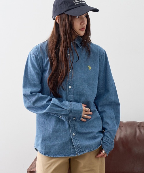 U.S. POLO ASSN.(ユーエスポロアッスン)の「【U.S. POLO ASSN./ユーエスポロアッスン】ワンポイント ダブルホースマン刺繍 8.5ozデニム ブロード ロングスリーブシャツ(シャツ/ブラウス・メンズ・ライトブルー/ダークグレー/ネイビー・M/L/LL)」の8枚目の写真