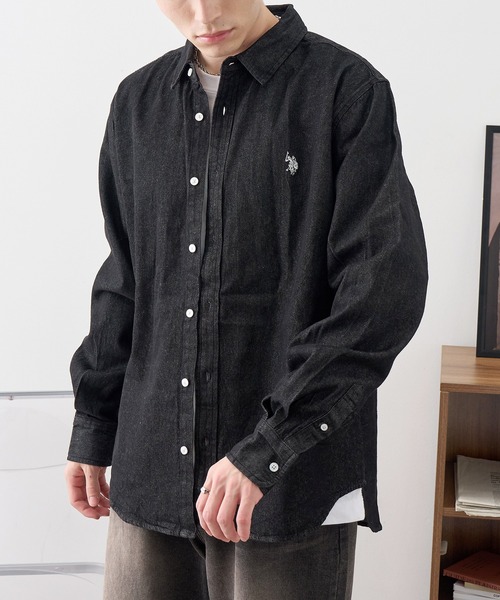 U.S. POLO ASSN.(ユーエスポロアッスン)の「【U.S. POLO ASSN./ユーエスポロアッスン】ワンポイント ダブルホースマン刺繍 8.5ozデニム ブロード ロングスリーブシャツ(シャツ/ブラウス・メンズ・ライトブルー/ダークグレー/ネイビー・M/L/LL)」の4枚目の写真