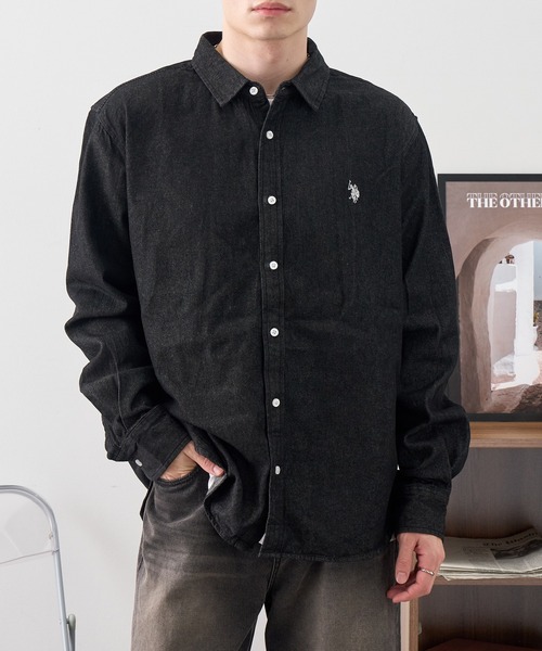 U.S. POLO ASSN.(ユーエスポロアッスン)の「【U.S. POLO ASSN./ユーエスポロアッスン】ワンポイント ダブルホースマン刺繍 8.5ozデニム ブロード ロングスリーブシャツ(シャツ/ブラウス・メンズ・ライトブルー/ダークグレー/ネイビー・M/L/LL)」の6枚目の写真