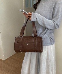 【韓国風/Y2K】スタッデッドシリンダーボストンバッグ