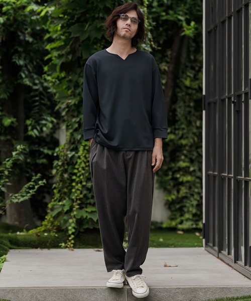 CAMBIO(カンビオ)の「mlt5877- ポンチ7分袖キーネックカットソー(BP-BFA0162)(Tシャツ/カットソー・メンズ・ホワイト/ブラック/ネイビー/グレー・S/M/L)」の7枚目の写真
