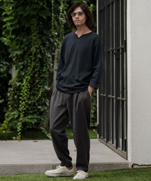 CAMBIO(カンビオ)の「mlt5877- ポンチ7分袖キーネックカットソー(BP-BFA0162)(Tシャツ/カットソー・メンズ・ホワイト/ブラック/ネイビー/グレー・S/M/L)」の8枚目の写真