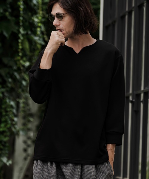 CAMBIO(カンビオ)の「mlt5877- ポンチ7分袖キーネックカットソー(BP-BFA0162)(Tシャツ/カットソー・メンズ・ホワイト/ブラック/ネイビー/グレー・S/M/L)」の9枚目の写真