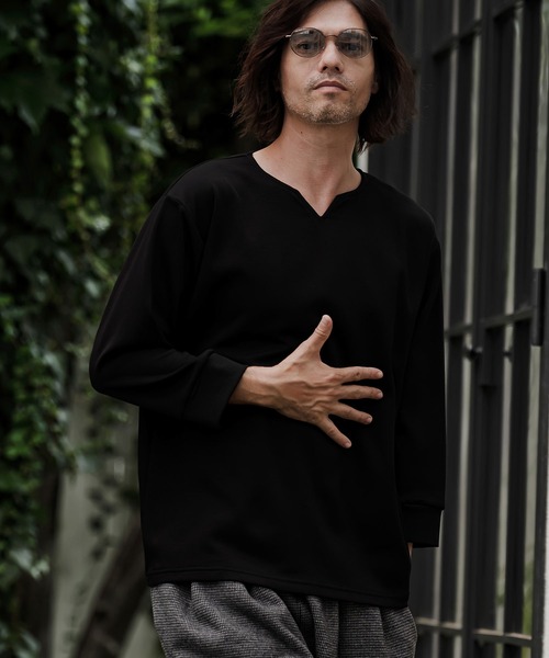 CAMBIO(カンビオ)の「mlt5877- ポンチ7分袖キーネックカットソー(BP-BFA0162)(Tシャツ/カットソー・メンズ・ホワイト/ブラック/ネイビー/グレー・S/M/L)」の10枚目の写真