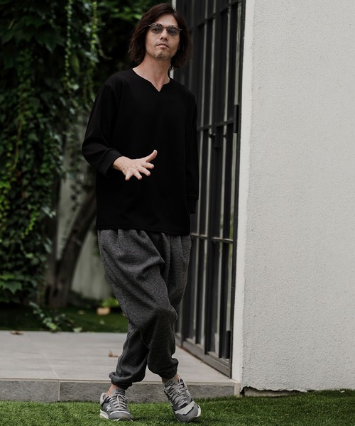 CAMBIO(カンビオ)の「mlt5877- ポンチ7分袖キーネックカットソー(BP-BFA0162)(Tシャツ/カットソー・メンズ・ホワイト/ブラック/ネイビー/グレー・S/M/L)」の11枚目の写真