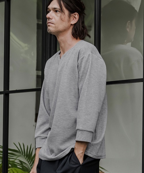 CAMBIO(カンビオ)の「mlt5877- ポンチ7分袖キーネックカットソー(BP-BFA0162)(Tシャツ/カットソー・メンズ・ホワイト/ブラック/ネイビー/グレー・S/M/L)」の14枚目の写真
