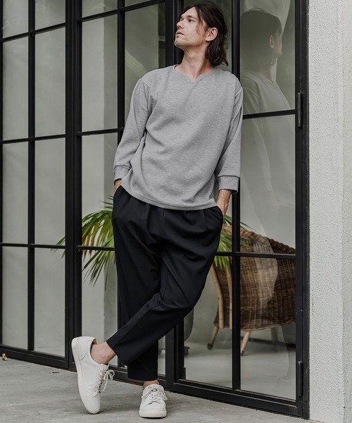 CAMBIO(カンビオ)の「mlt5877- ポンチ7分袖キーネックカットソー(BP-BFA0162)(Tシャツ/カットソー・メンズ・ホワイト/ブラック/ネイビー/グレー・S/M/L)」の16枚目の写真
