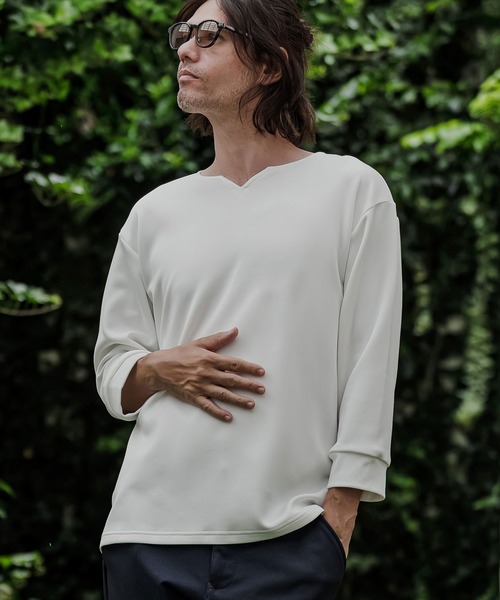 CAMBIO(カンビオ)の「mlt5877- ポンチ7分袖キーネックカットソー(BP-BFA0162)(Tシャツ/カットソー・メンズ・ホワイト/ブラック/ネイビー/グレー・S/M/L)」の17枚目の写真