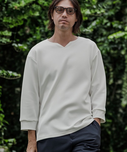 CAMBIO(カンビオ)の「mlt5877- ポンチ7分袖キーネックカットソー(BP-BFA0162)(Tシャツ/カットソー・メンズ・ホワイト/ブラック/ネイビー/グレー・S/M/L)」の18枚目の写真