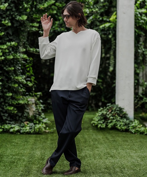 CAMBIO(カンビオ)の「mlt5877- ポンチ7分袖キーネックカットソー(BP-BFA0162)(Tシャツ/カットソー・メンズ・ホワイト/ブラック/ネイビー/グレー・S/M/L)」の20枚目の写真