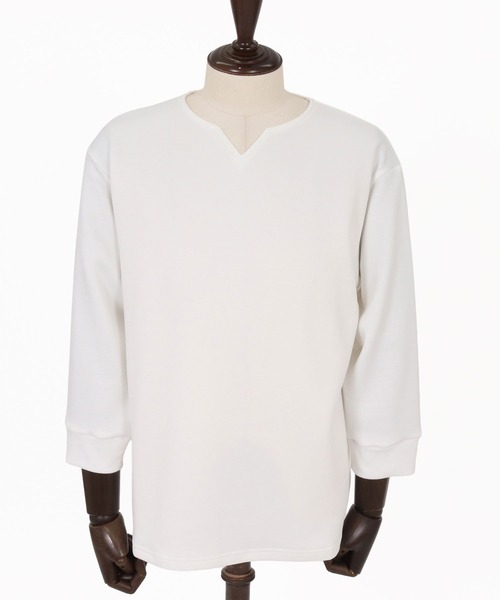 CAMBIO(カンビオ)の「mlt5877- ポンチ7分袖キーネックカットソー(BP-BFA0162)(Tシャツ/カットソー・メンズ・ホワイト/ブラック/ネイビー/グレー・S/M/L)」の21枚目の写真