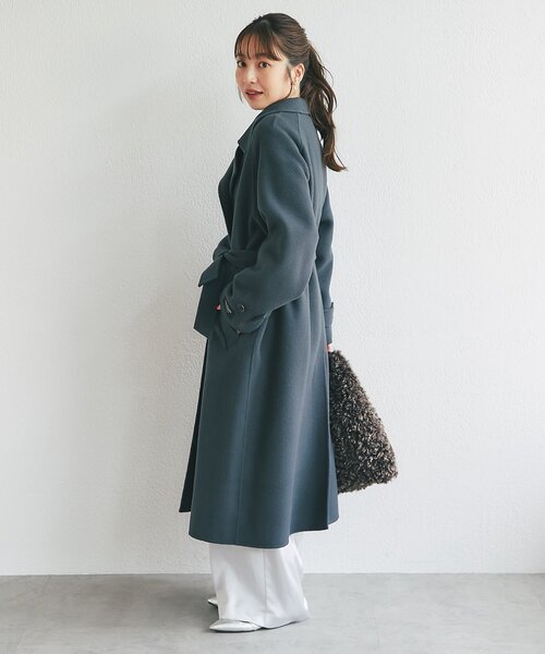 La boutique BonBon（ラブティックボンボン）の「ダブルフェイスロングコート（その他アウター・レディース・チャコールグレー/サックスブルー・FREE）」の4枚目の写真