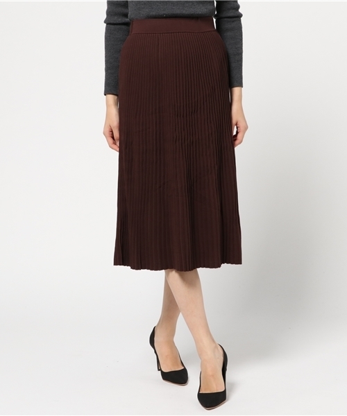 SLY（スライ）の「KNIT PLEATS LONG SK（スカート・レディース・ブラウン/ブラック・2/1）」の3枚目の写真