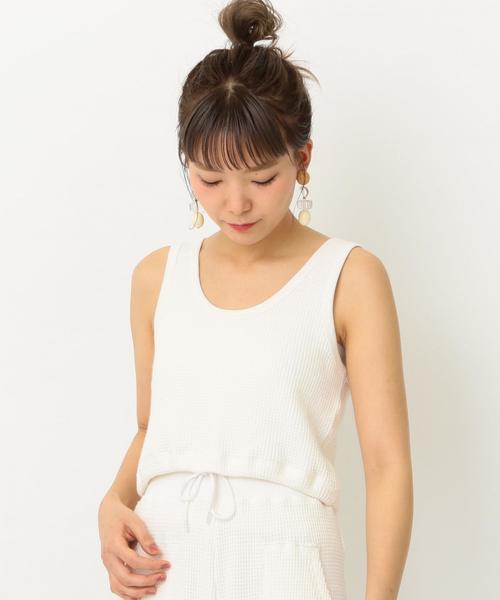 Another Edition（アナザーエディション）の「ワッフルショートタンクトップ ◆（タンクトップ・レディース・ホワイト/ライトブルー・FREE）」の2枚目の写真
