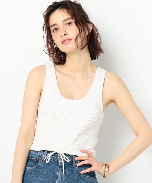 Another Edition（アナザーエディション）の「ワッフルショートタンクトップ ◆（タンクトップ・レディース・ホワイト/ライトブルー・FREE）」の3枚目の写真