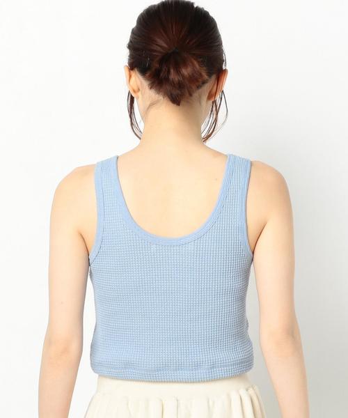 Another Edition（アナザーエディション）の「ワッフルショートタンクトップ ◆（タンクトップ・レディース・ホワイト/ライトブルー・FREE）」の4枚目の写真