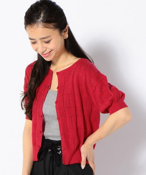 Khaju（カージュ）の「Khaju:ショートスリーブカーディガン（カーディガン/ボレロ・レディース・ホワイト/レッド系その他/ブラック・ONE SIZE）」の12枚目の写真