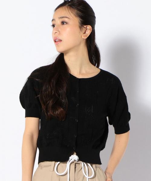 Khaju（カージュ）の「Khaju:ショートスリーブカーディガン（カーディガン/ボレロ・レディース・ホワイト/レッド系その他/ブラック・ONE SIZE）」の2枚目の写真