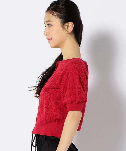 Khaju（カージュ）の「Khaju:ショートスリーブカーディガン（カーディガン/ボレロ・レディース・ホワイト/レッド系その他/ブラック・ONE SIZE）」の4枚目の写真