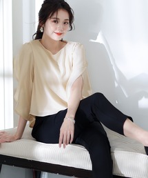 セットアップドレス&タイトチューリップスリーブフォーマルロング丈結婚式対応オケージョンドレス パーティー パンツドレスお呼ばれ 七五三 ママ お宮参り 学校行事 二次会 成人式